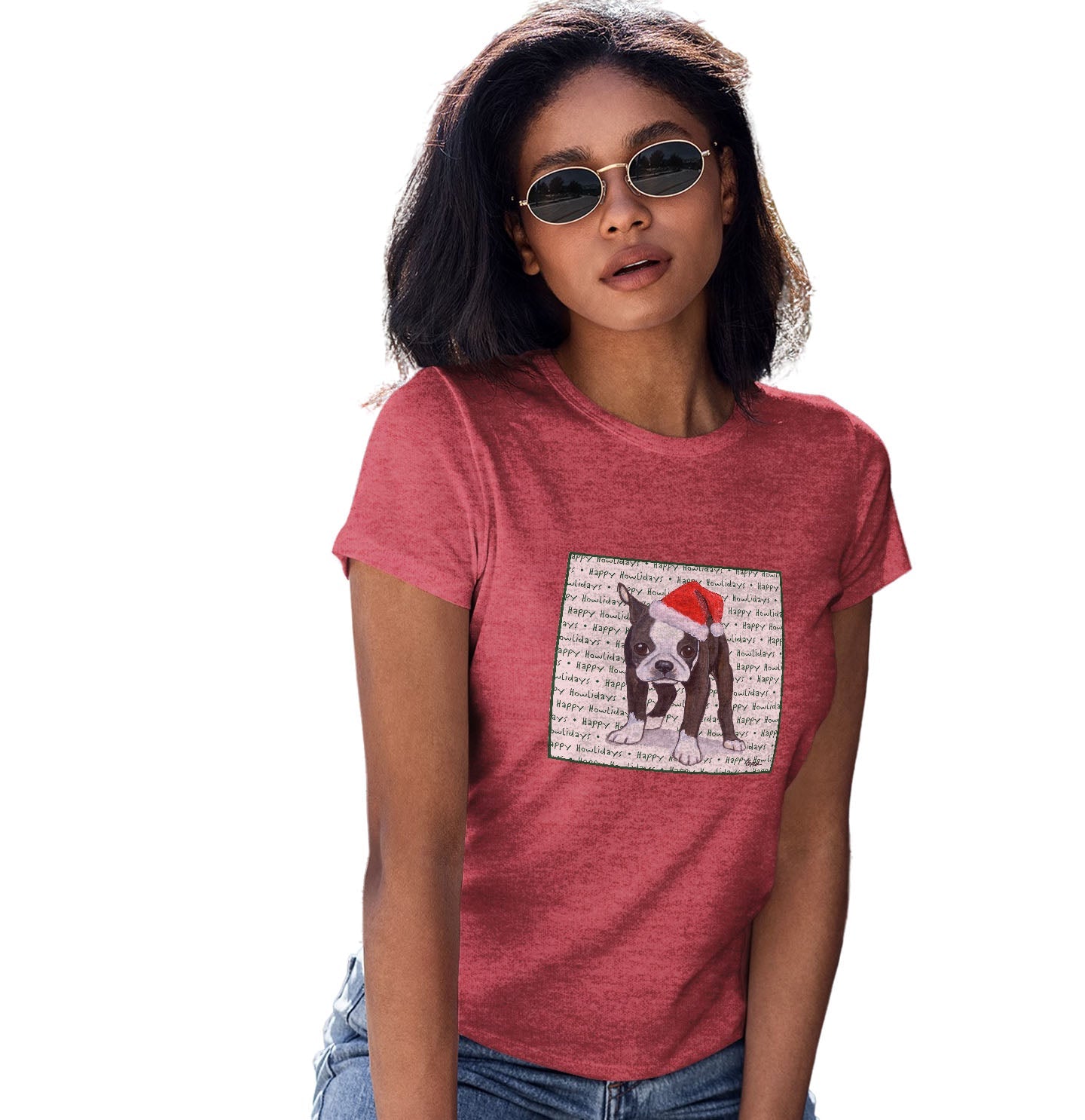 Boston Terrier Puppy Happy Howlidays Text - Women's Tri-Blend T-Shirt