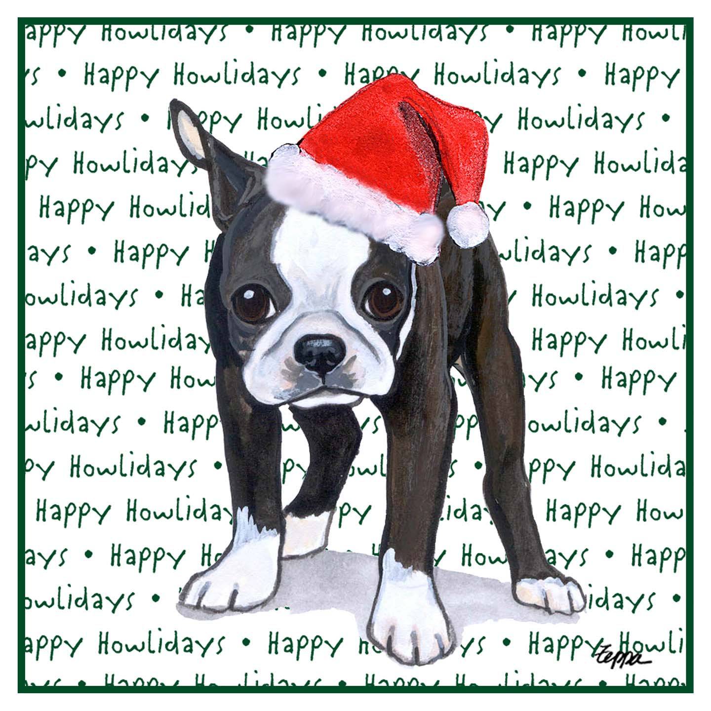 Boston Terrier Puppy Happy Howlidays Text - Adult Unisex Hoodie Sweatshirt