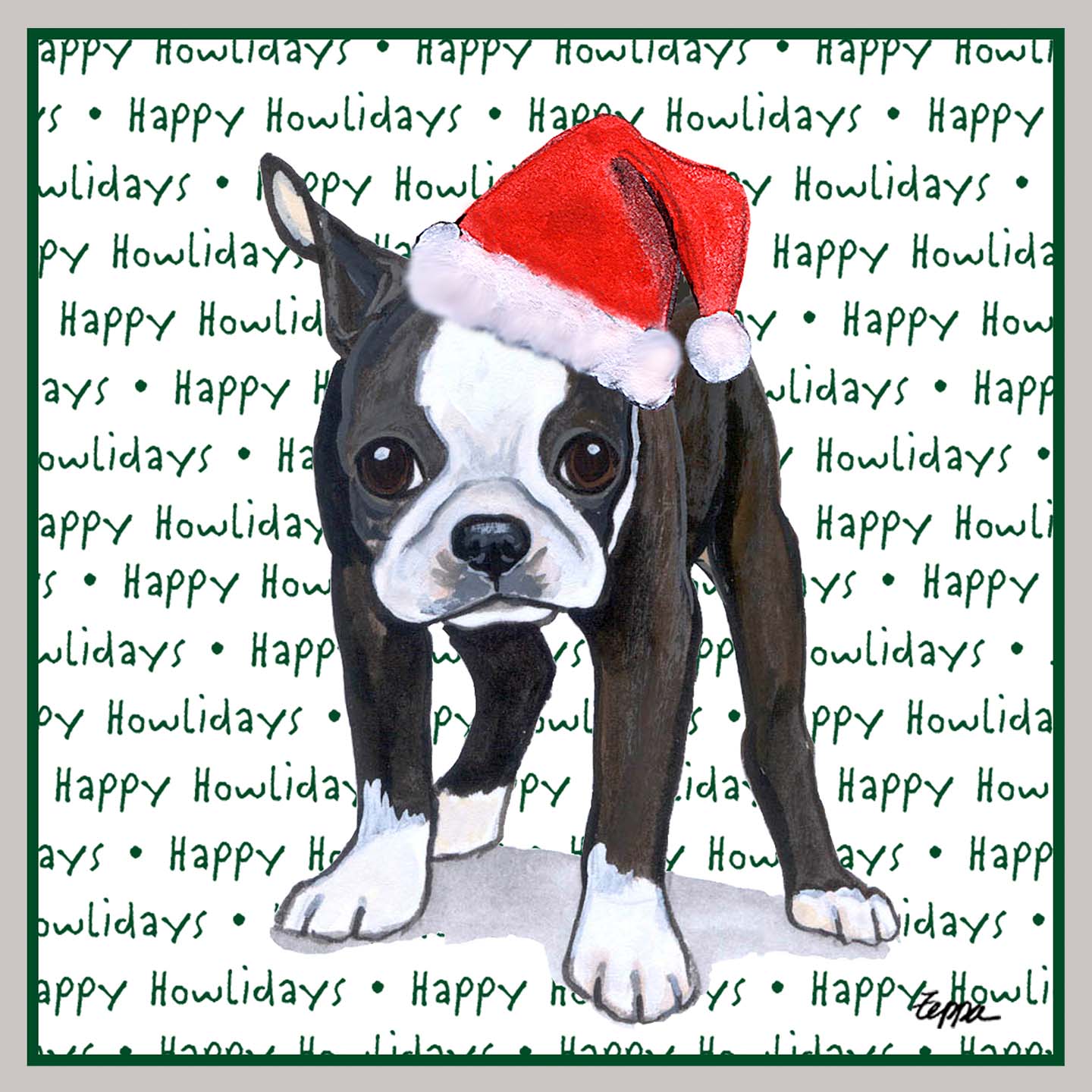 Boston Terrier Puppy Happy Howlidays Text - Kids' Unisex Hoodie Sweatshirt