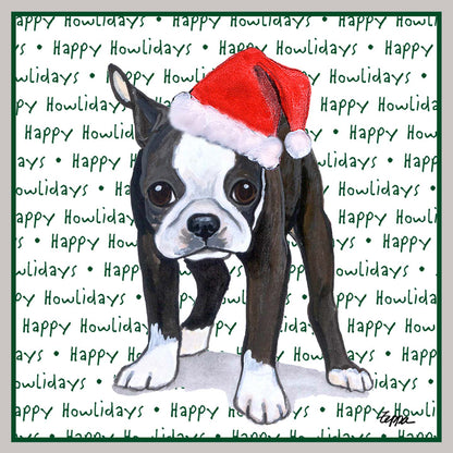 Boston Terrier Puppy Happy Howlidays Text - Kids' Unisex Hoodie Sweatshirt