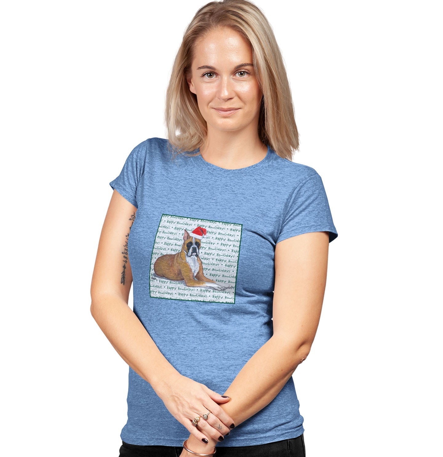 Boxer Happy Howlidays Text - Women's Tri-Blend T-Shirt