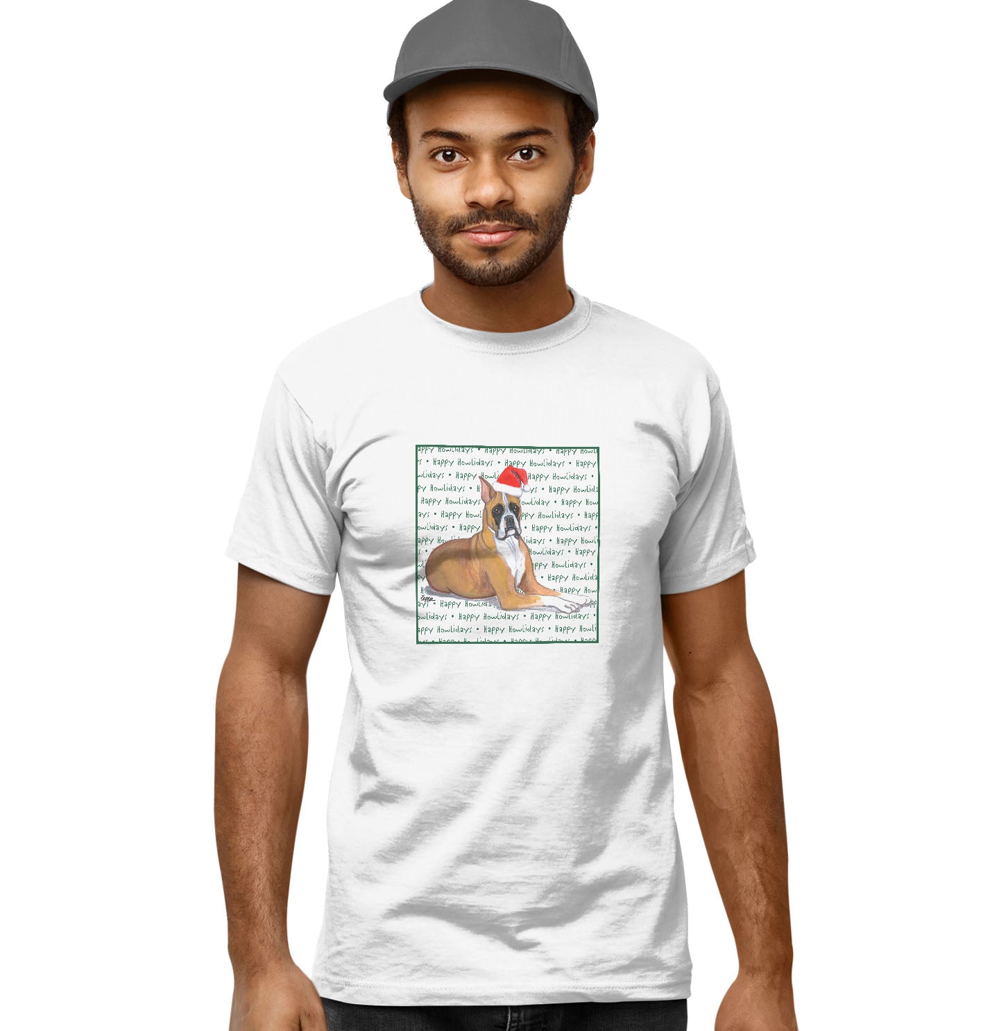 Boxer Happy Howlidays Text - Adult Unisex T-Shirt