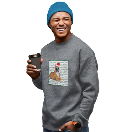 Boxer Happy Howlidays Text - Adult Unisex Crewneck Sweatshirt