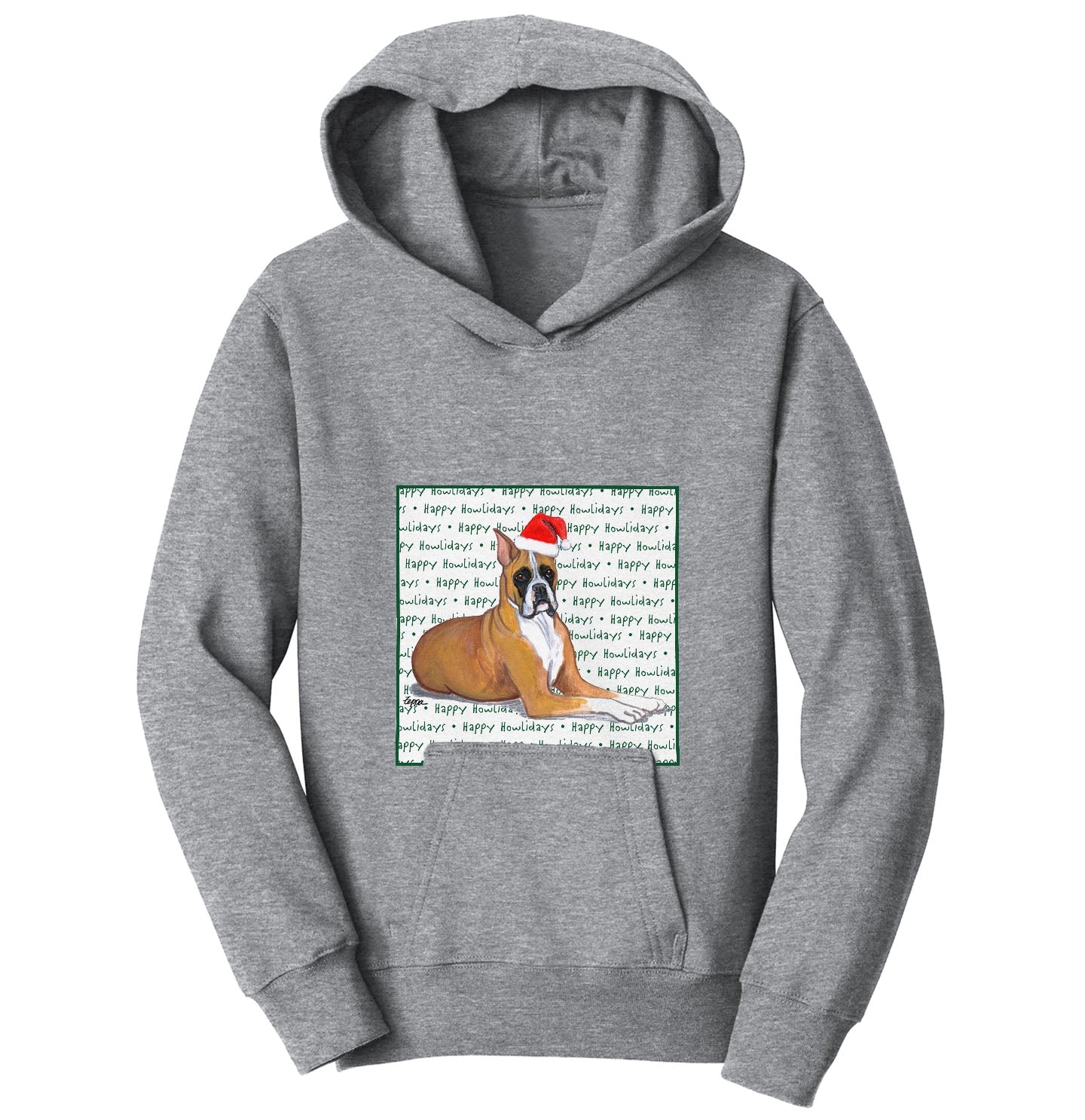 Boxer Happy Howlidays Text - Kids' Unisex Hoodie Sweatshirt