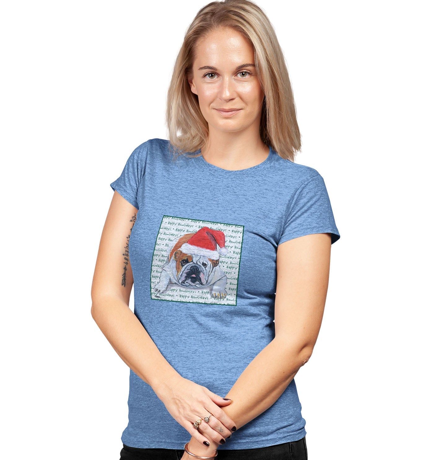 Bulldog Happy Howlidays Text - Women's Tri-Blend T-Shirt