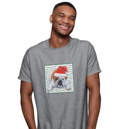 Bulldog Happy Howlidays Text - Adult Unisex T-Shirt