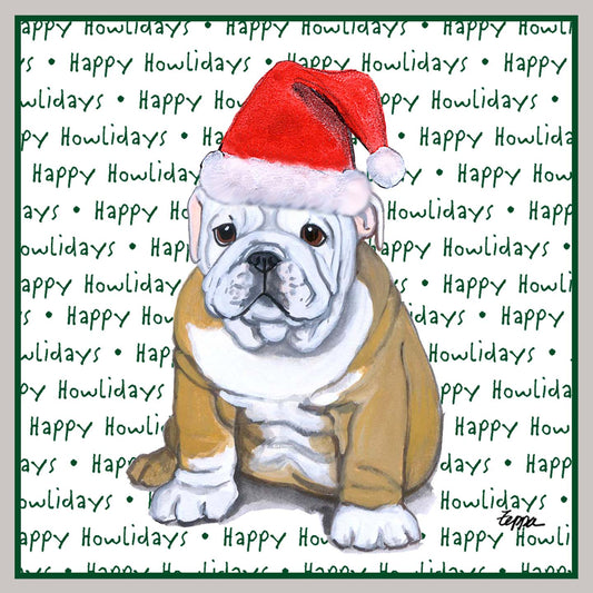 Bulldog Puppy Happy Howlidays Text - Women's V-Neck Long Sleeve T-Shirt