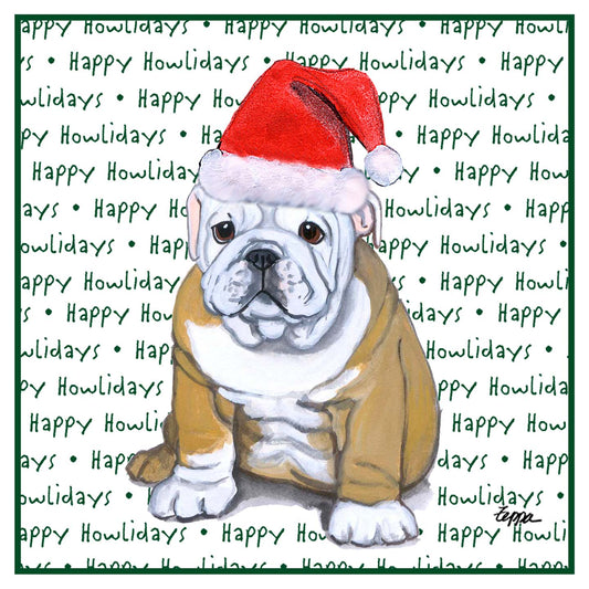 Bulldog Puppy Happy Howlidays Text - Women's V-Neck T-Shirt