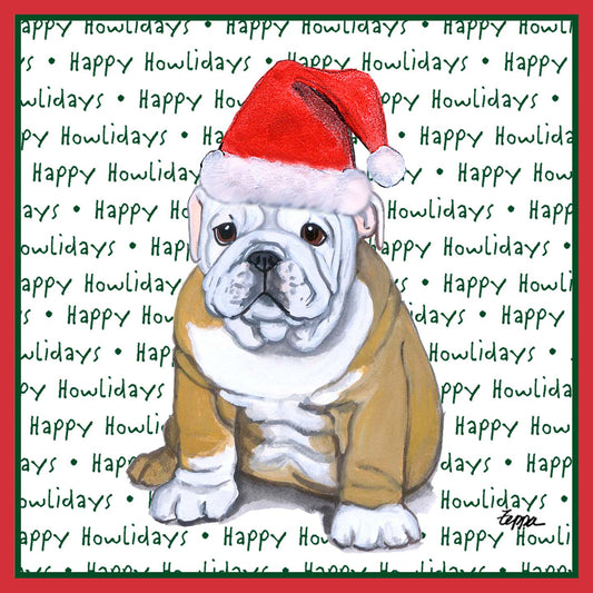 Bulldog Puppy Happy Howlidays Text - Adult Unisex T-Shirt