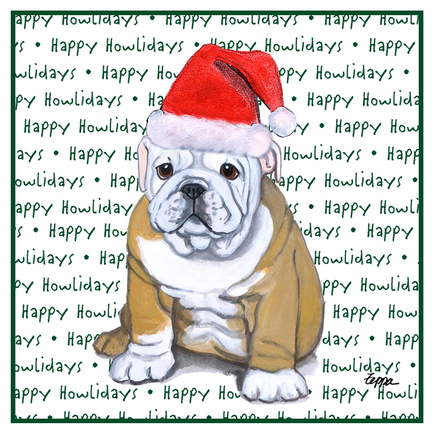 Bulldog Puppy Happy Howlidays Text - Adult Unisex Hoodie Sweatshirt