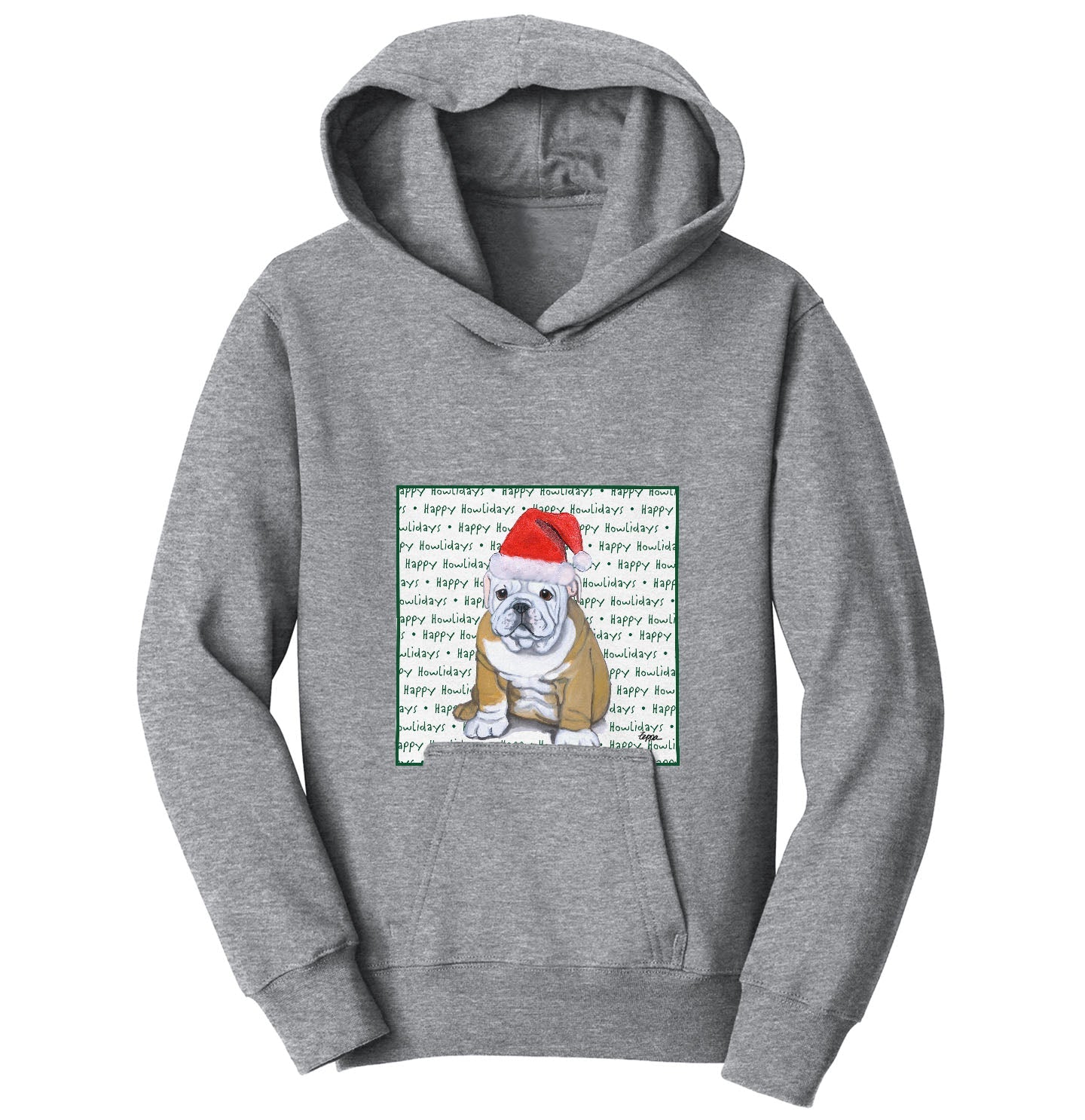 Bulldog Puppy Happy Howlidays Text - Kids' Unisex Hoodie Sweatshirt