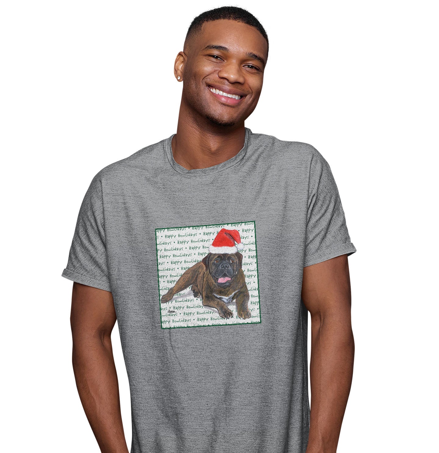 Bullmastiff Happy Howlidays Text - Adult Unisex T-Shirt