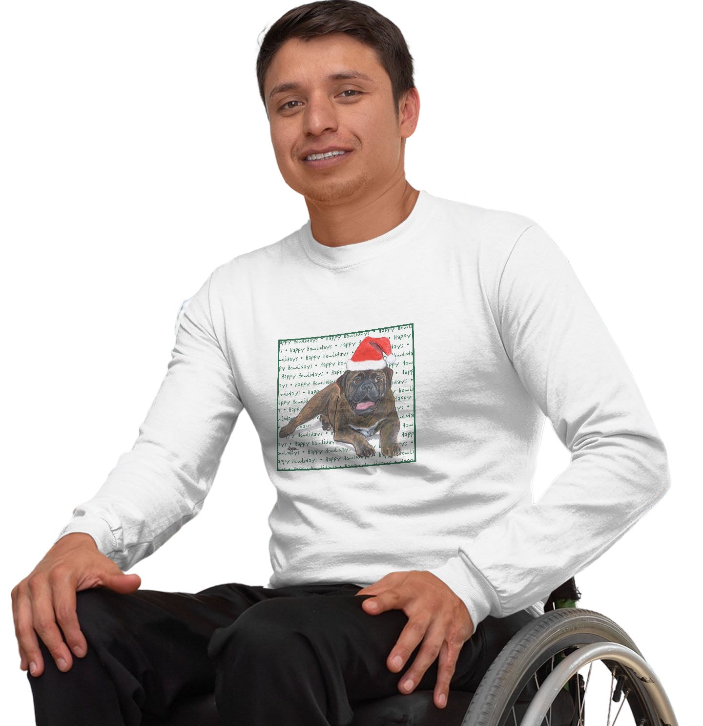 Bullmastiff Happy Howlidays Text - Adult Unisex Long Sleeve T-Shirt