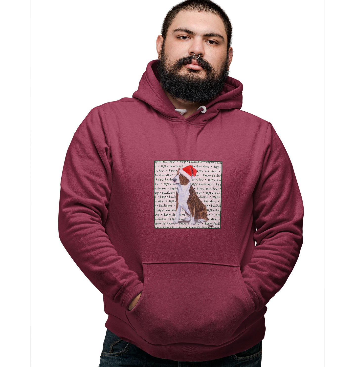 Bull Terrier Happy Howlidays Text - Adult Unisex Hoodie Sweatshirt