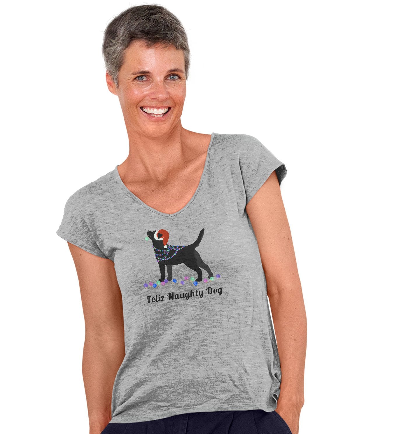 Feliz Naughty Dog Black Lab - Women's V-Neck T-Shirt