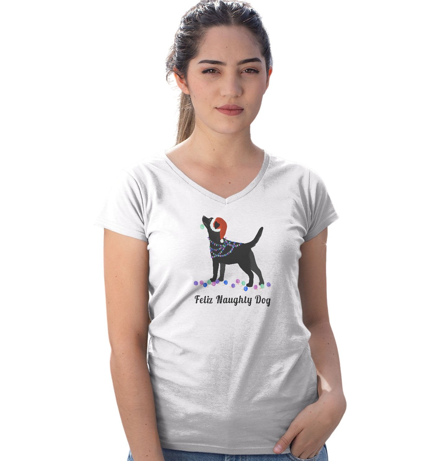 Feliz Naughty Dog Black Lab - Women's V-Neck T-Shirt