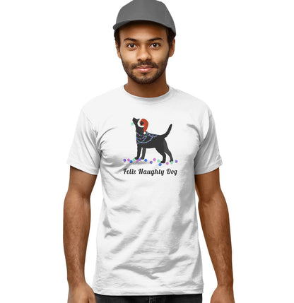 Feliz Naughty Dog Black Lab - Adult Unisex T-Shirt