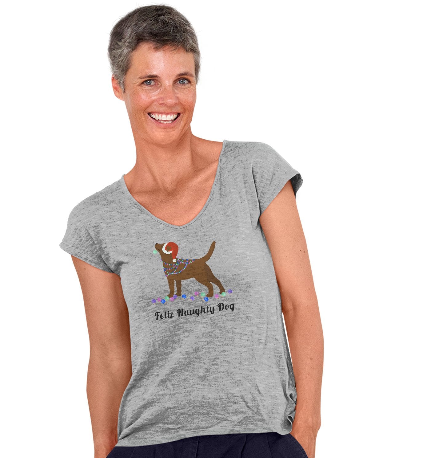 Feliz Naughty Dog Chocolate Lab - Women's V-Neck T-Shirt