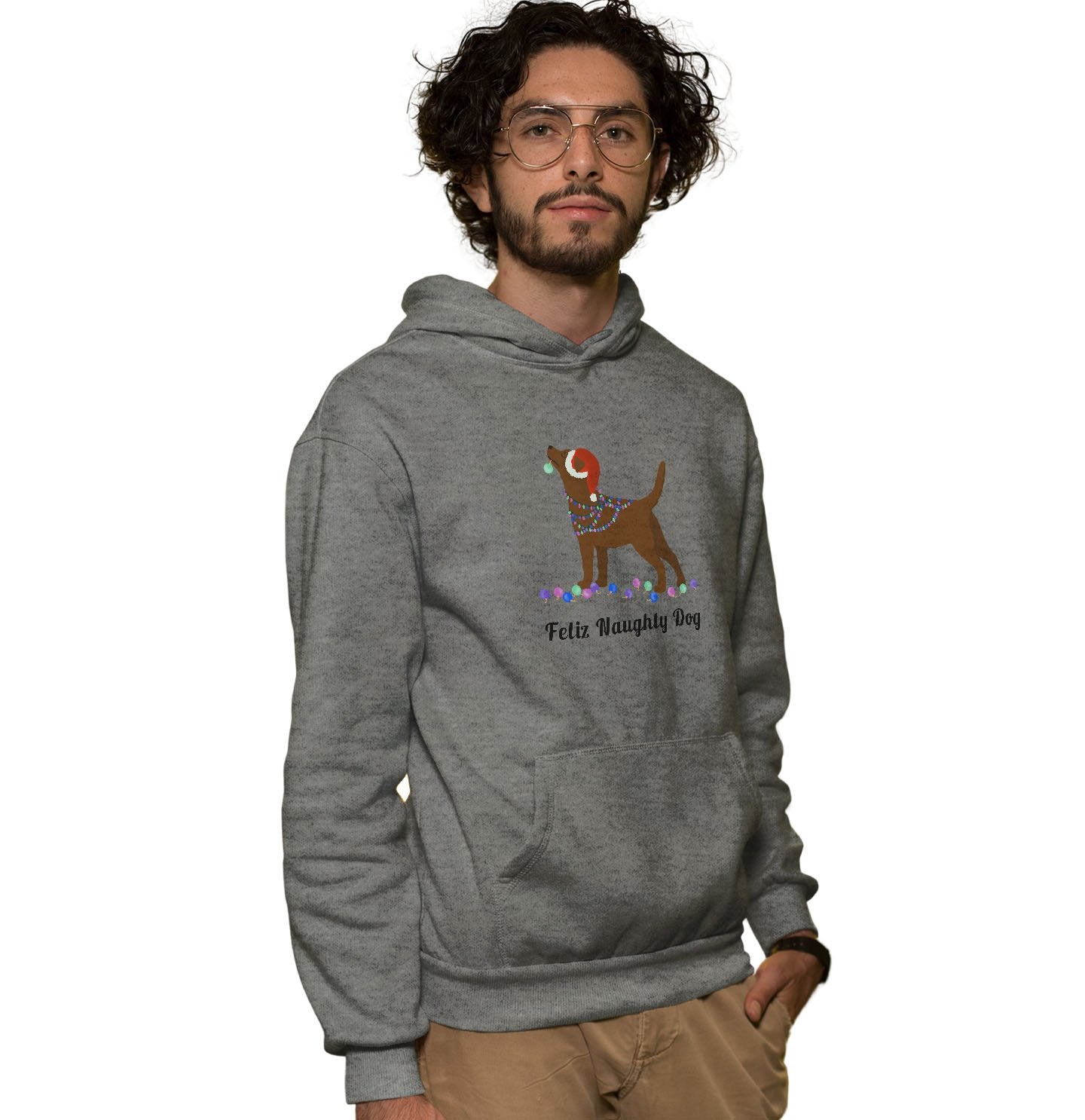 Feliz Naughty Dog Chocolate Lab - Adult Unisex Hoodie Sweatshirt
