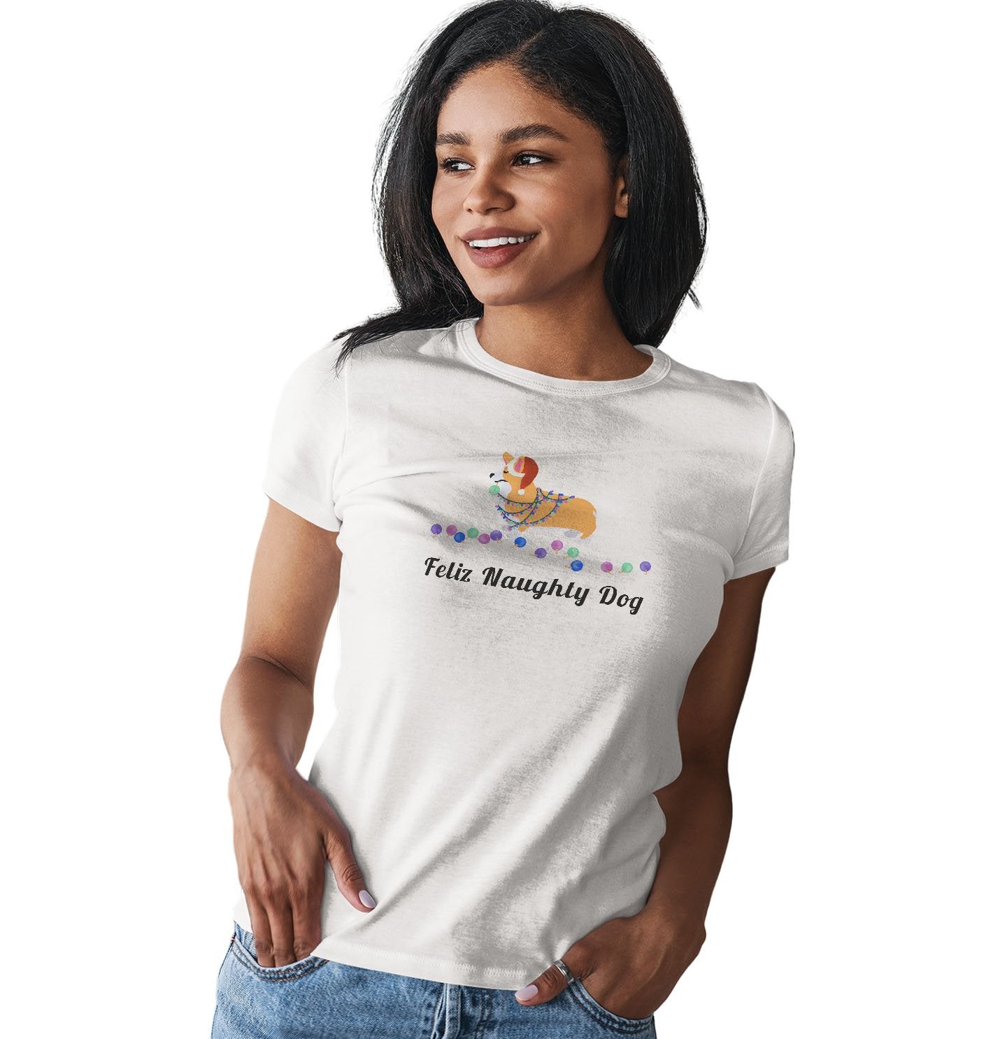 Feliz Naughty Dog Corgi - Women's Fitted T-Shirt