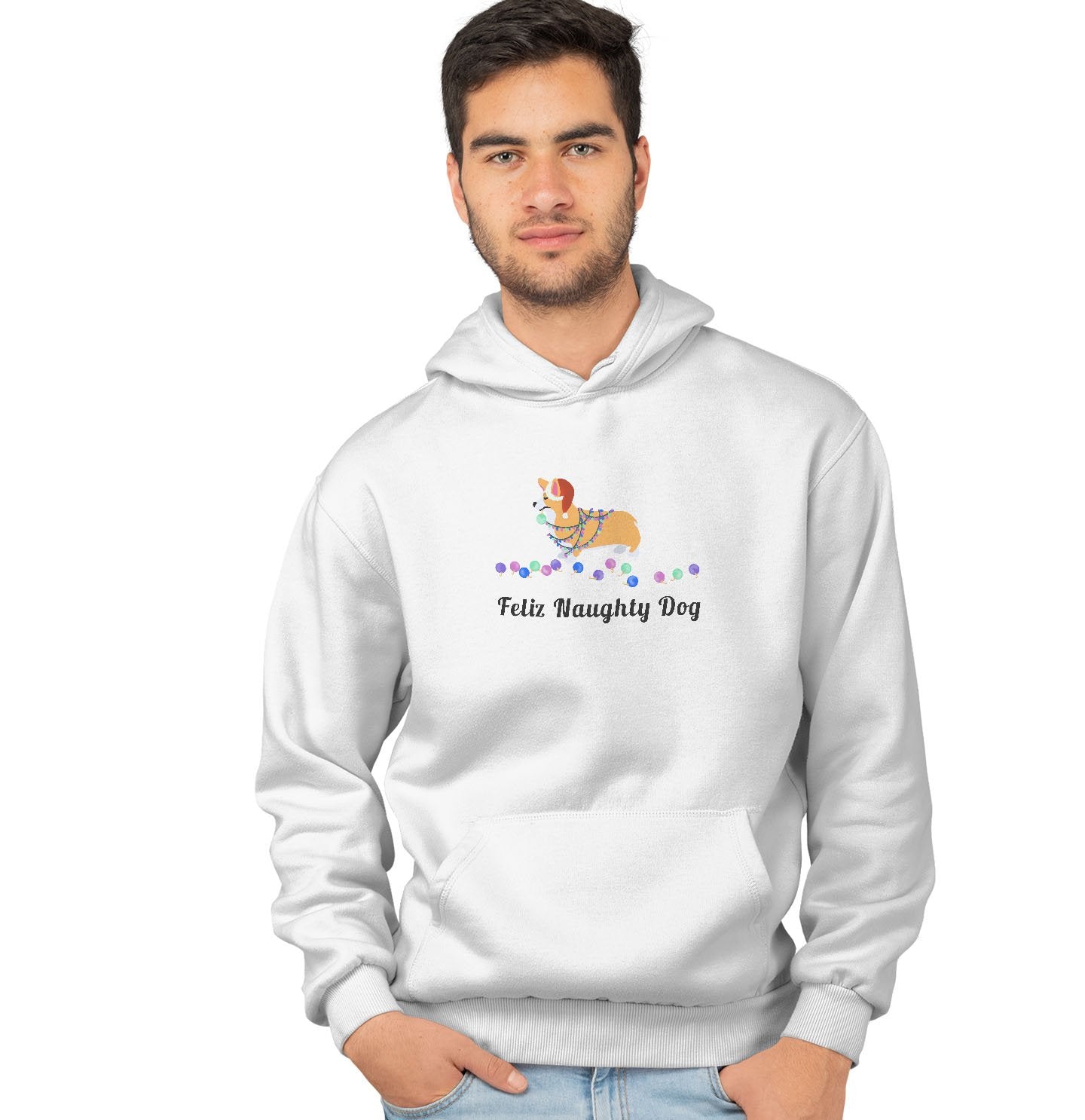 Feliz Naughty Dog Corgi - Adult Unisex Hoodie Sweatshirt