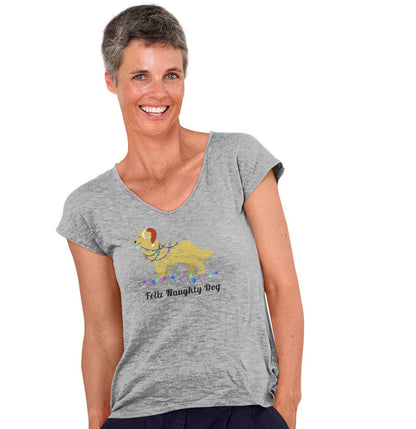 Feliz Naughty Dog Golden Retriever - Women's V-Neck T-Shirt