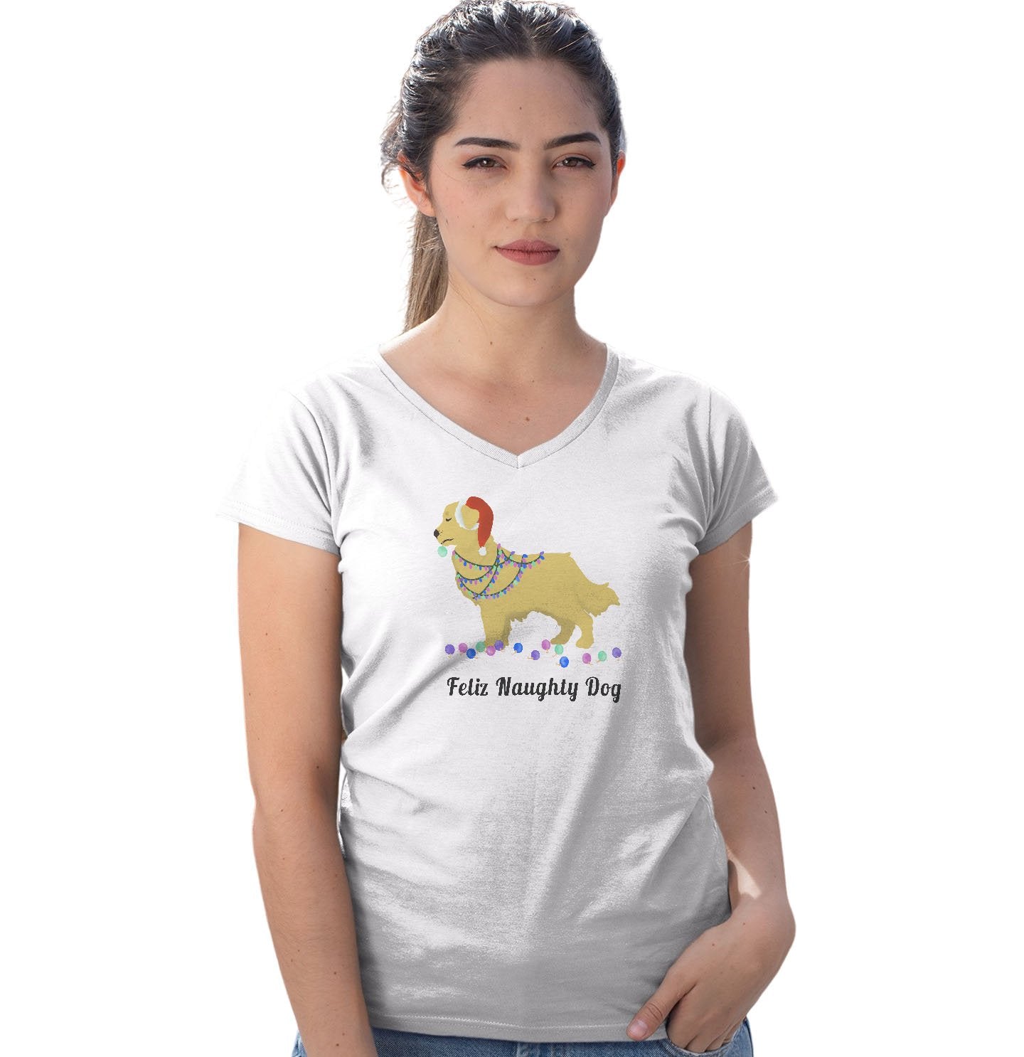 Feliz Naughty Dog Golden Retriever - Women's V-Neck T-Shirt
