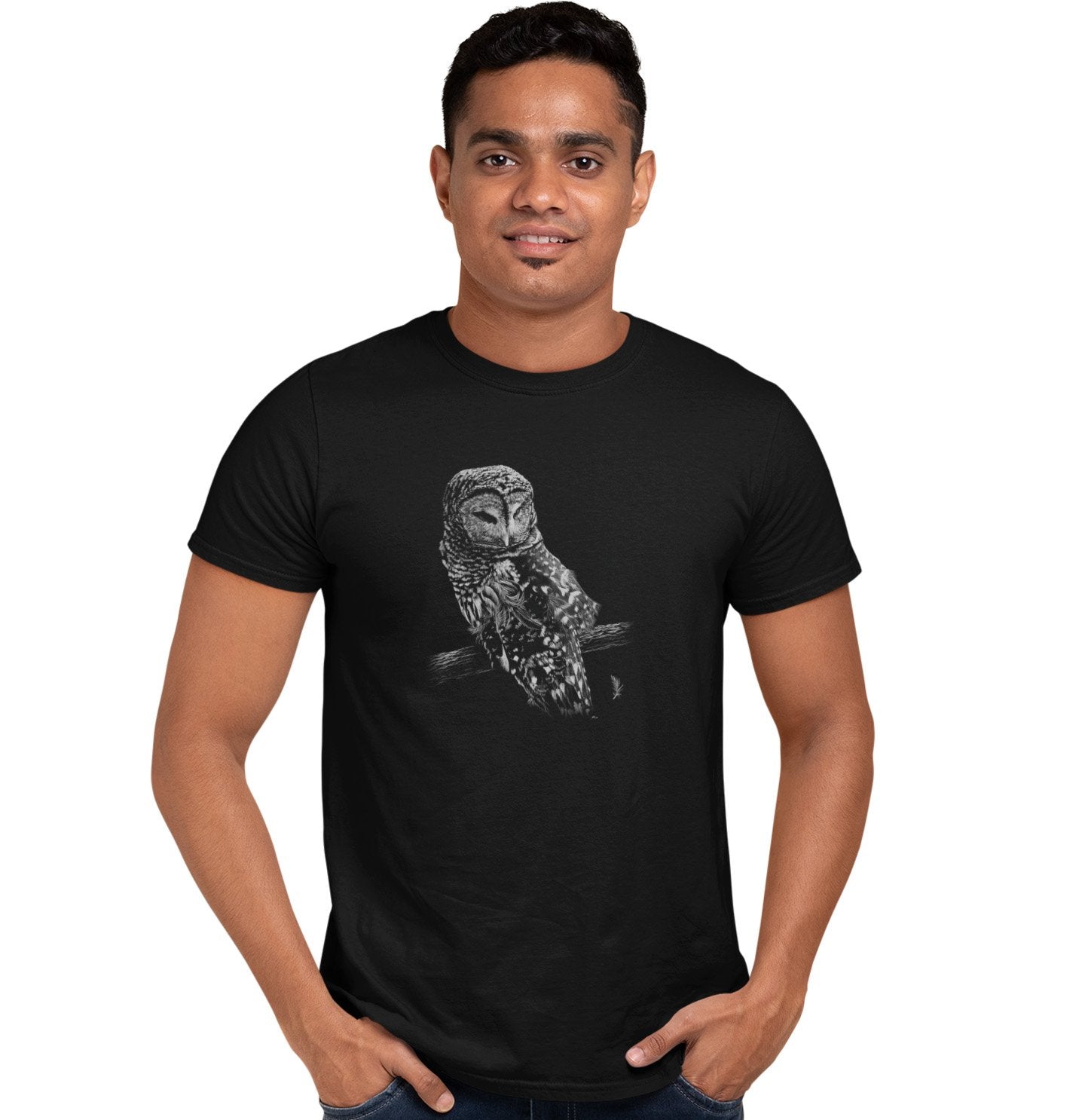 Barred Owl on Black - Adult Unisex T-Shirt