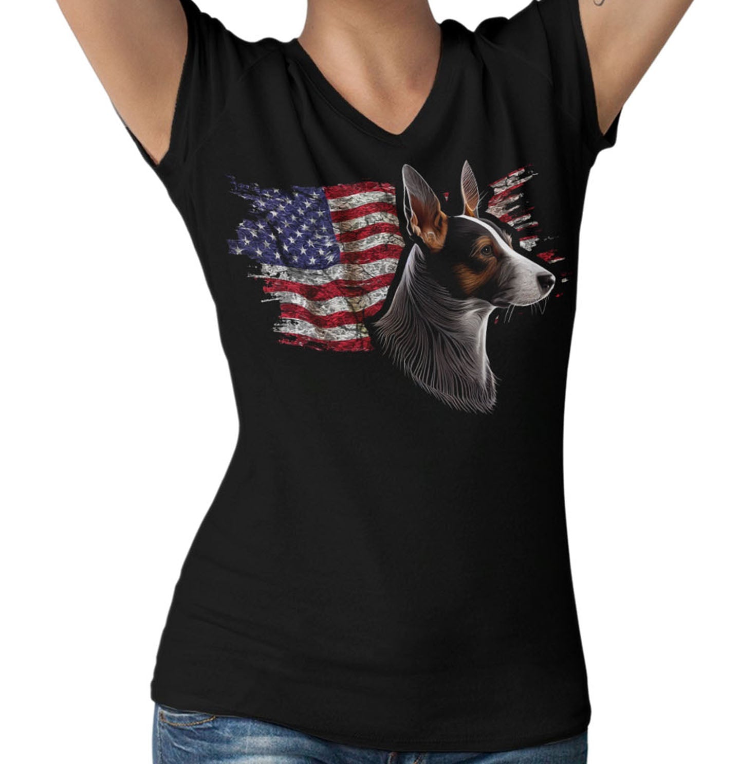 Patriotic Basenji American Flag - Women's V-Neck T-Shirt