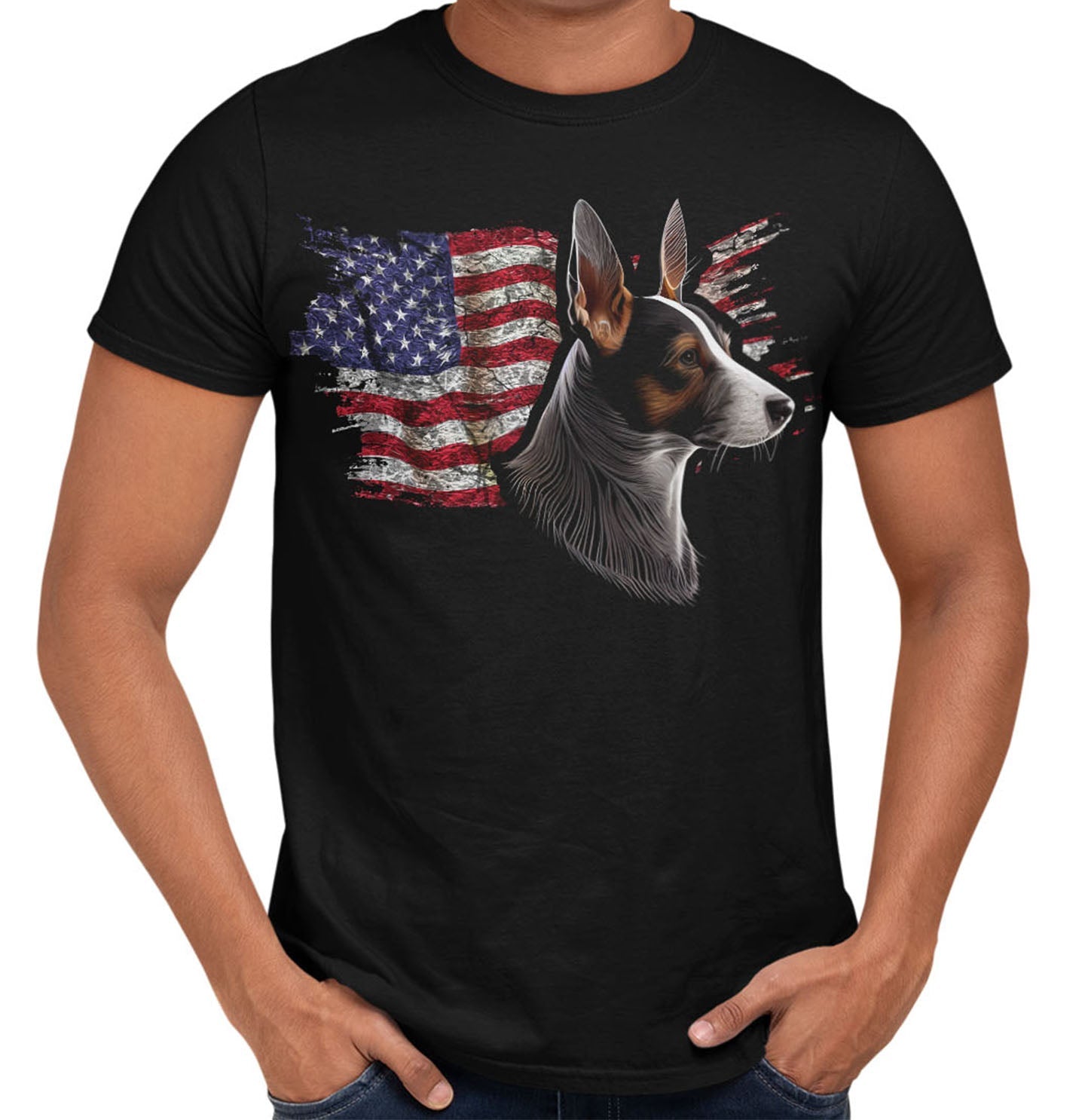 Patriotic Basenji American Flag - Adult Unisex T-Shirt