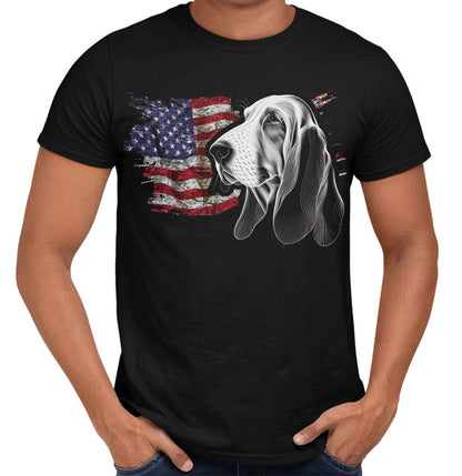 Patriotic Basset Hound American Flag - Adult Unisex T-Shirt