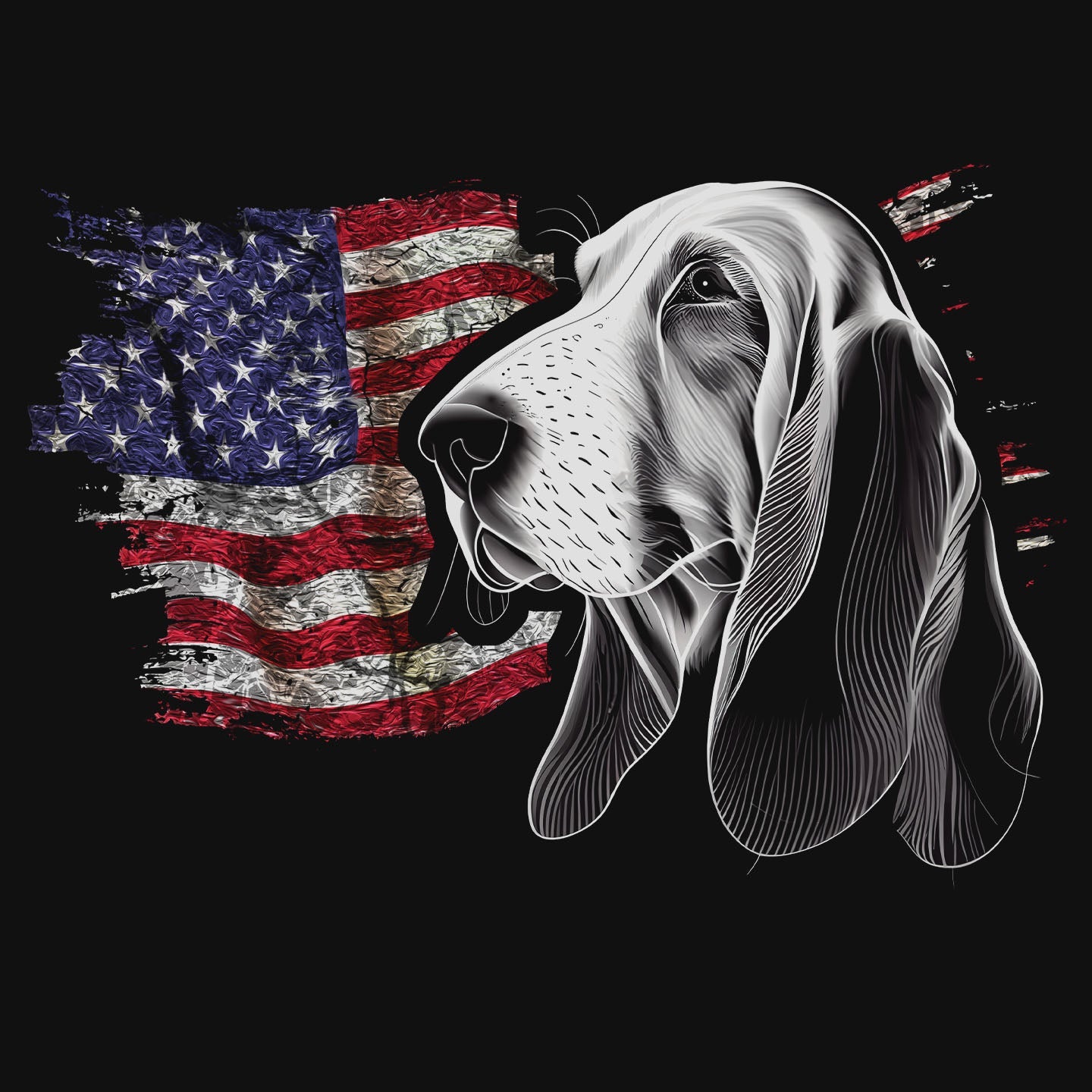Patriotic Basset Hound American Flag - Adult Unisex T-Shirt