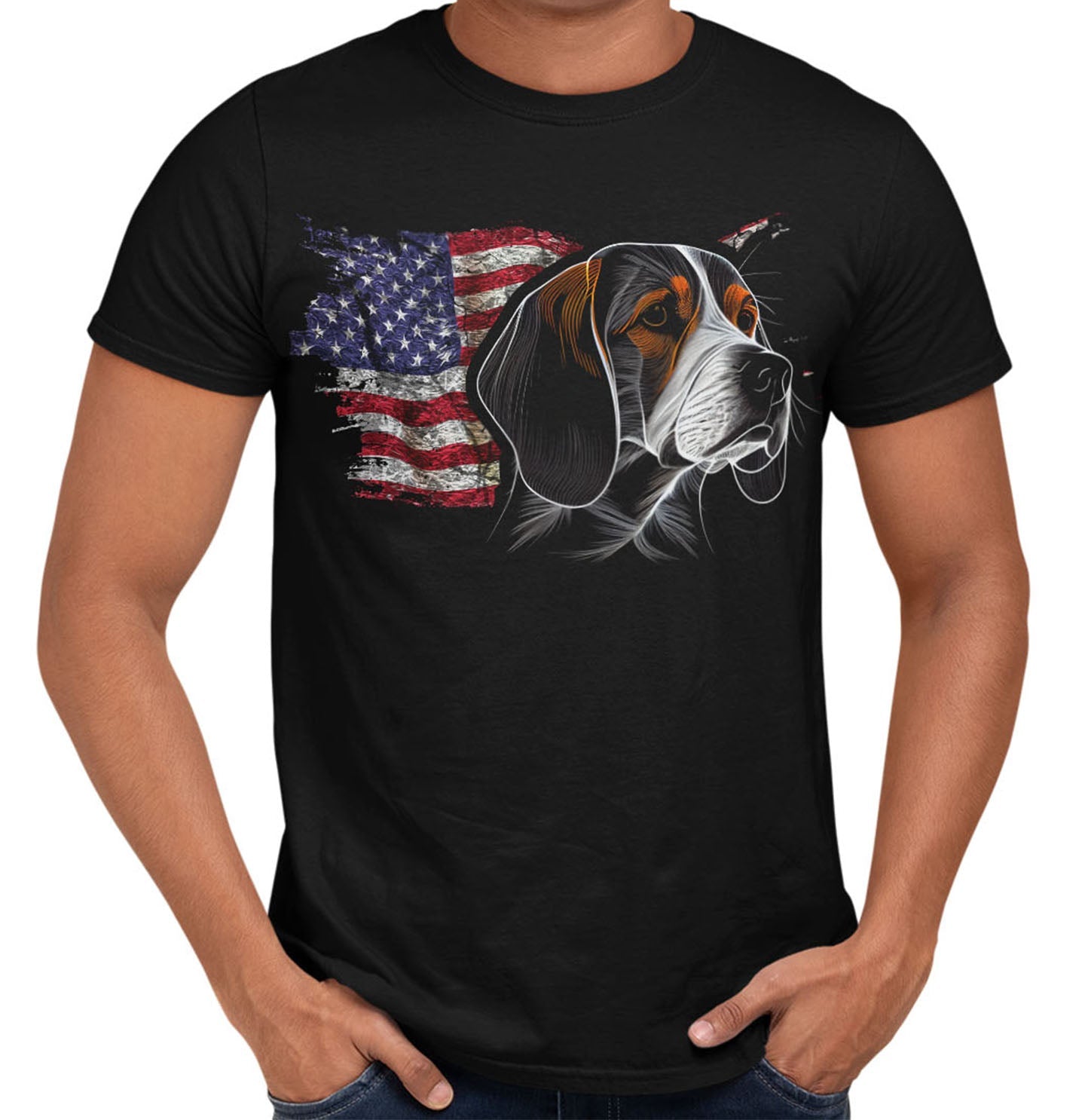 Patriotic Beagle American Flag - Adult Unisex T-Shirt