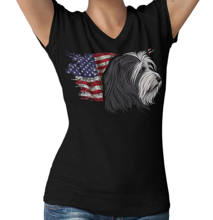 Patriotic Bearded Collie American Flag - Women's V-Neck T-Shirt