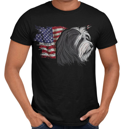 Patriotic Bearded Collie American Flag - Adult Unisex T-Shirt