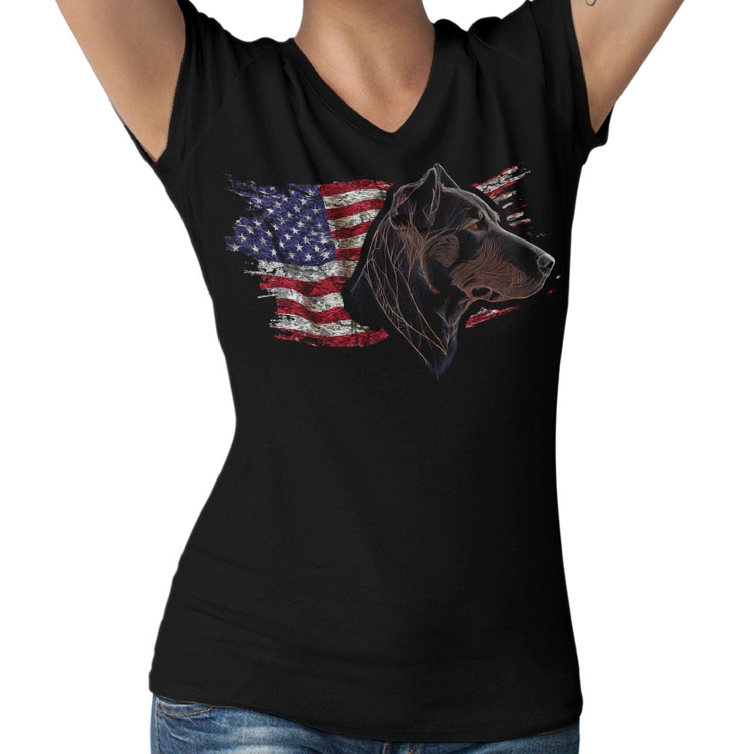 Patriotic Beauceron American Flag - Women's V-Neck T-Shirt