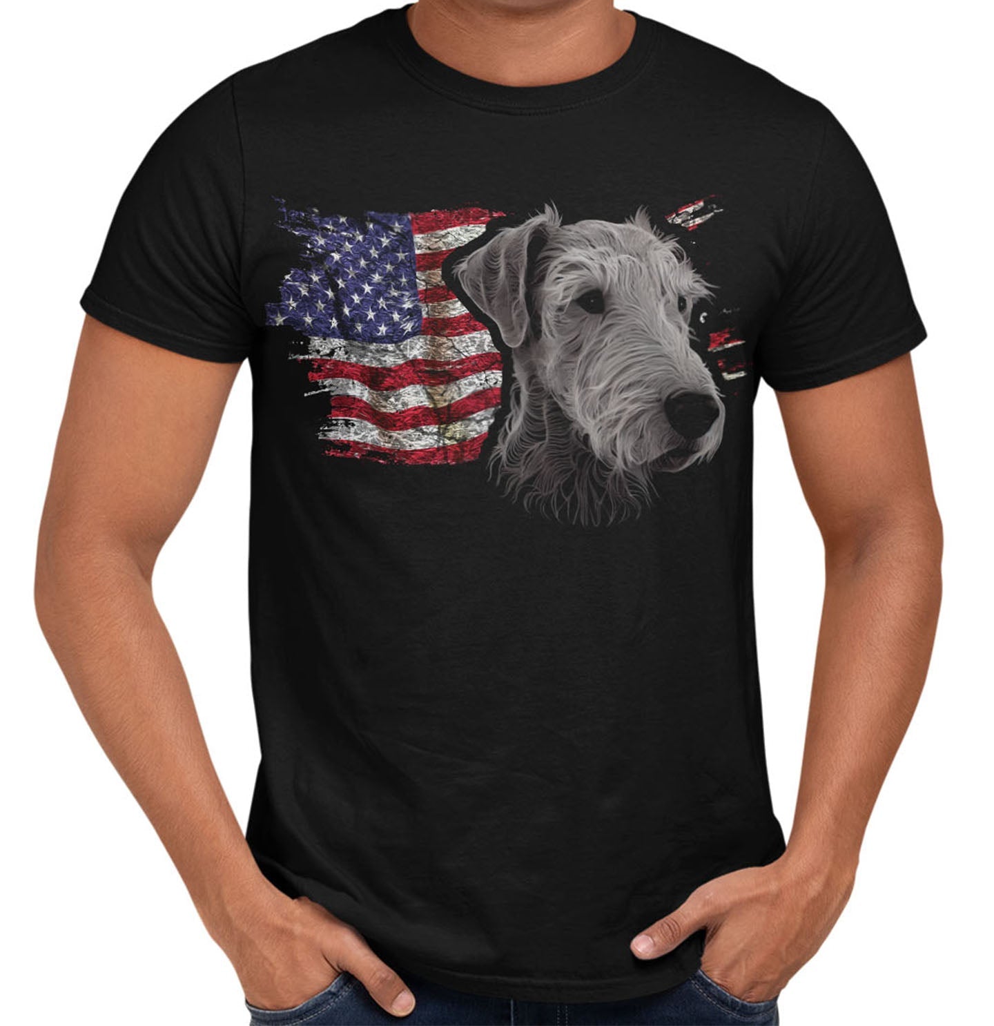 Patriotic Bedlington Terrier American Flag - Adult Unisex T-Shirt