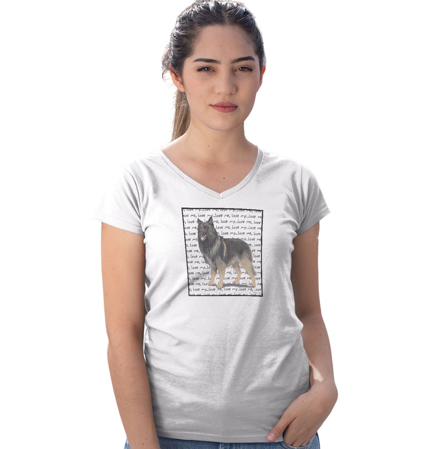 Belgian Tervuren Love Text - Women's V-Neck T-Shirt