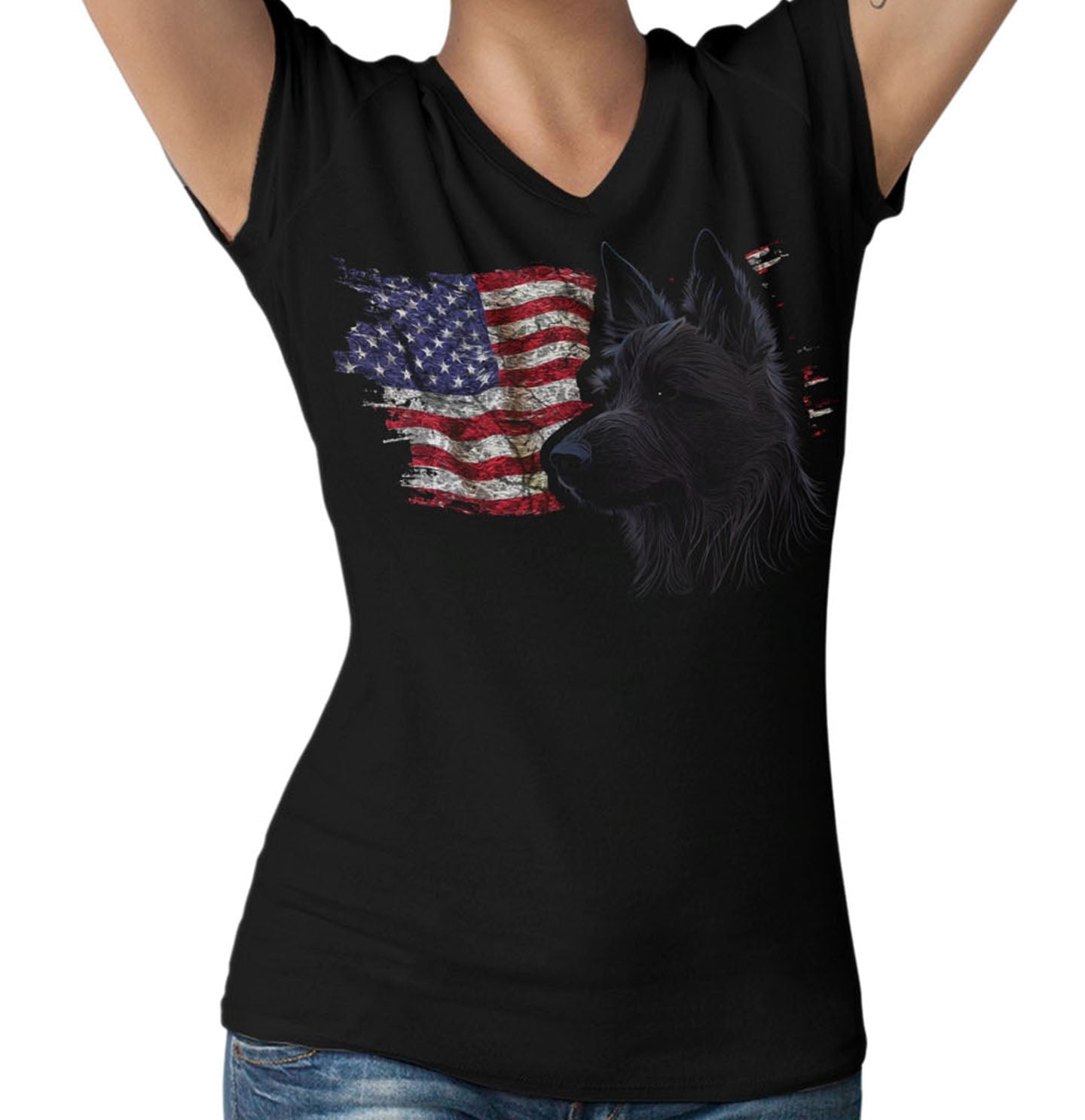 Patriotic Belgian Laekenois American Flag - Women's V-Neck T-Shirt