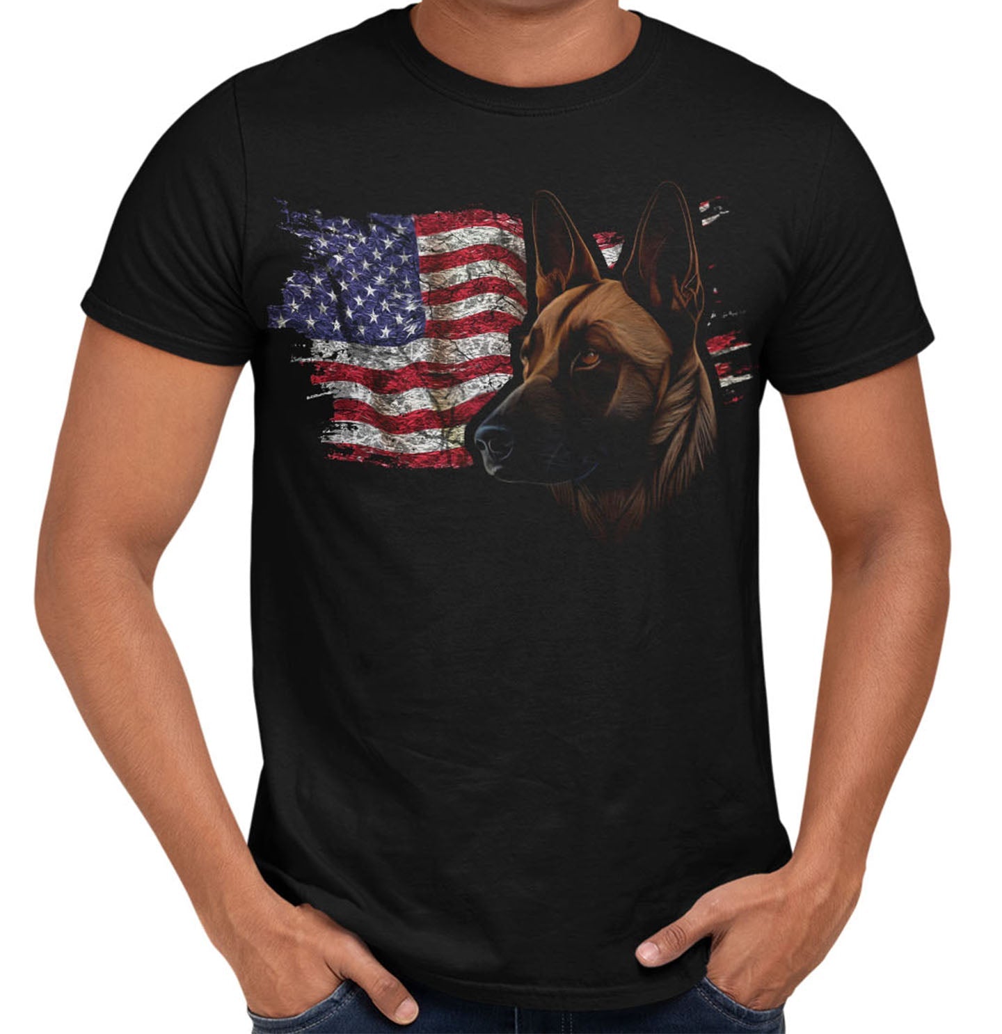 Patriotic Belgian Malinois American Flag - Adult Unisex T-Shirt