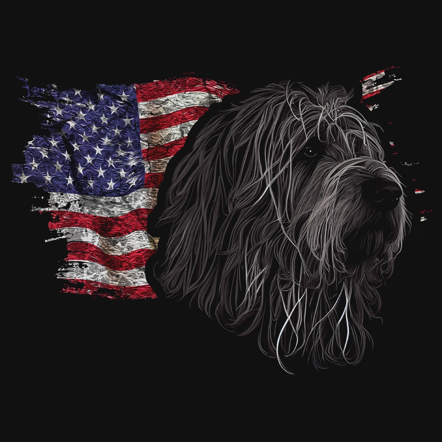 Patriotic Bergamasco Sheepdog American Flag - Adult Unisex T-Shirt