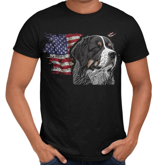Patriotic Bernese Mountain Dog American Flag - Adult Unisex T-Shirt