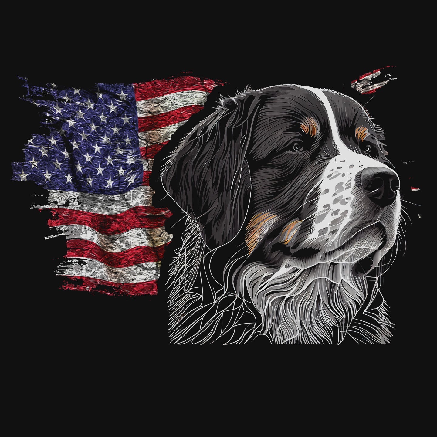 Patriotic Bernese Mountain Dog American Flag - Adult Unisex T-Shirt