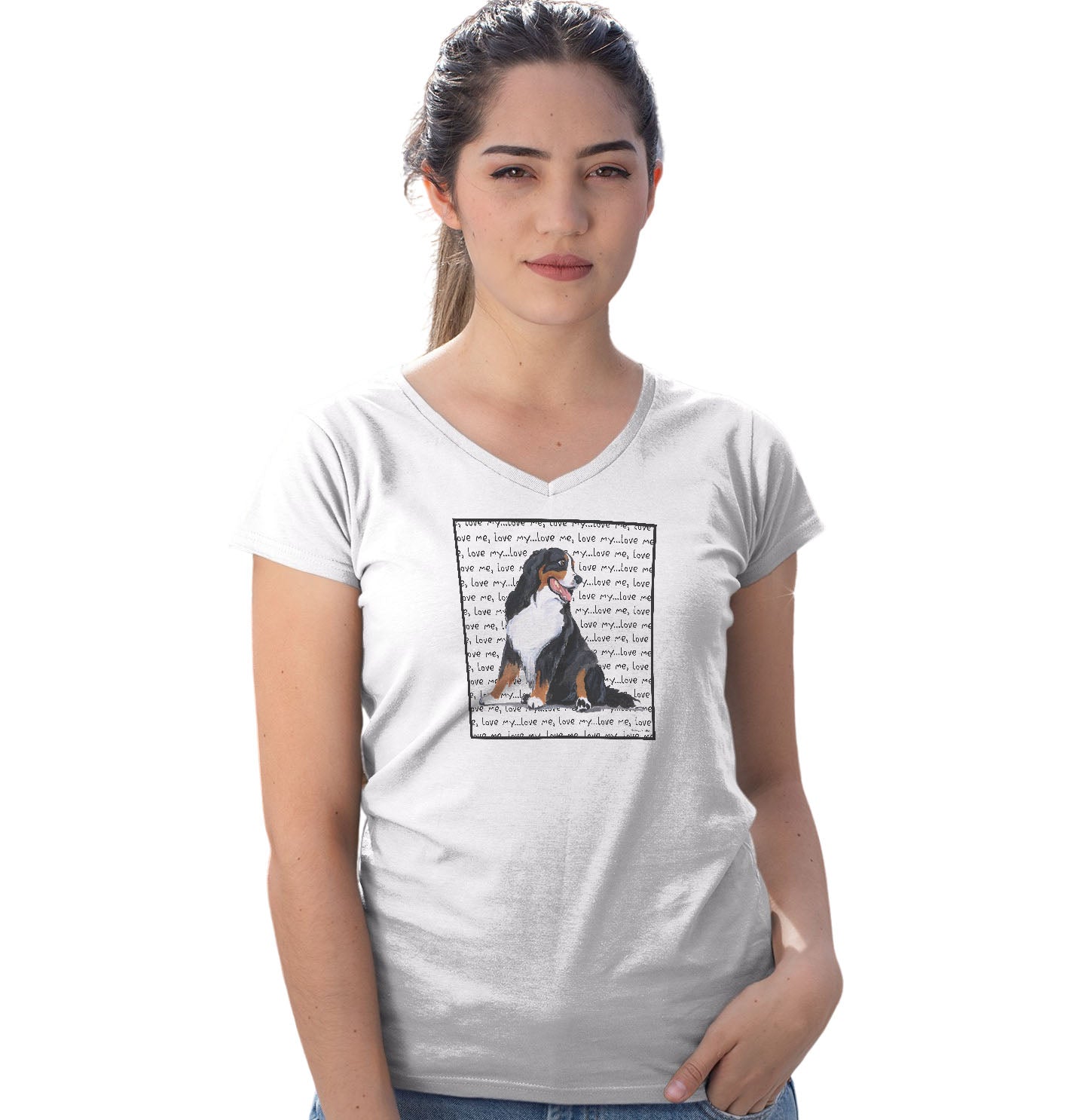 Bernese Mountain Dog Love Text - Women's V-Neck T-Shirt