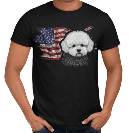 Patriotic Bichon Frise American Flag - Adult Unisex T-Shirt