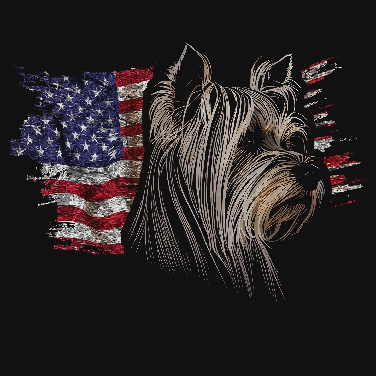 Patriotic Biewer Terrier American Flag - Adult Unisex T-Shirt