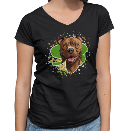 Big Clover St. Patrick's Day American Pit Bull Terrier - Women's V-Neck T-Shirt