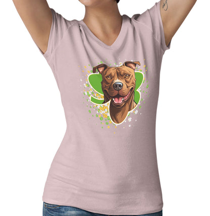Big Clover St. Patrick's Day American Pit Bull Terrier - Women's V-Neck T-Shirt