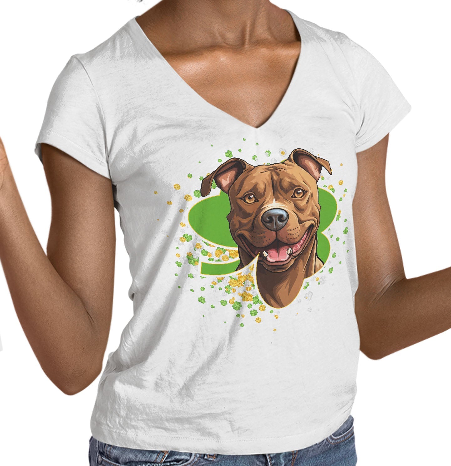Big Clover St. Patrick's Day American Pit Bull Terrier - Women's V-Neck T-Shirt