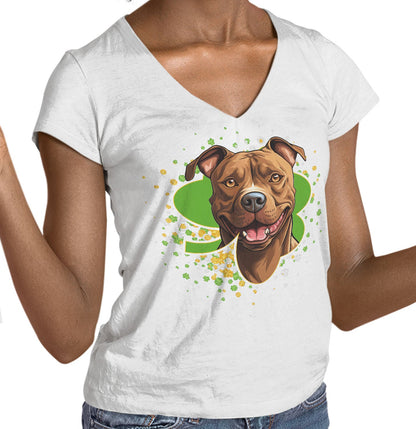 Big Clover St. Patrick's Day American Pit Bull Terrier - Women's V-Neck T-Shirt